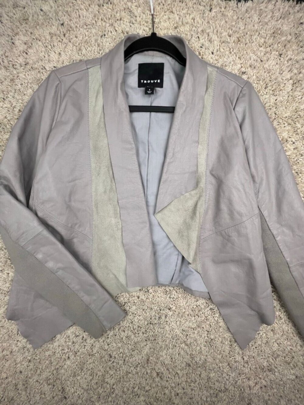 Trouve Leather Jacket Moto Biker Gray Solid Long Sleeve Open Front Genuine Small